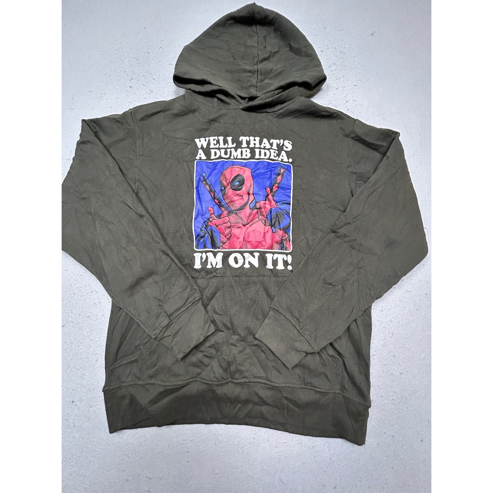 Marvel Deadpool Hoodie Cotton Polyester Olive Green Small Men